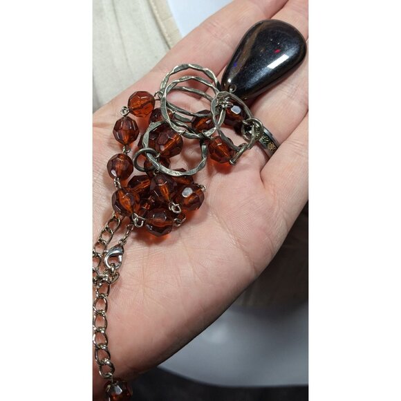 Retro Brown Beaded Rustic Teardrop Necklace - Picture 3 of 5